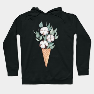 Cotton and eucalyptus bouquet in the waffle cone. Hoodie